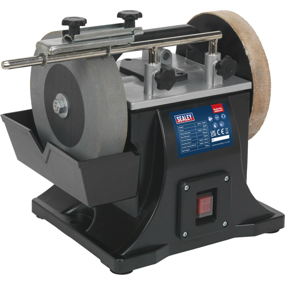200Mm Wet Stone Sharpener With Honing Wheel - Water Trough - Suits Hss Tools 5056581921956