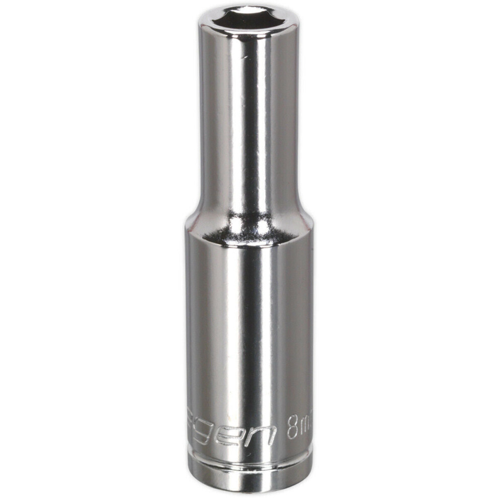 8mm Chrome Plated Deep Drive Socket - 3/8" Square Drive High Grade Carbon Steel