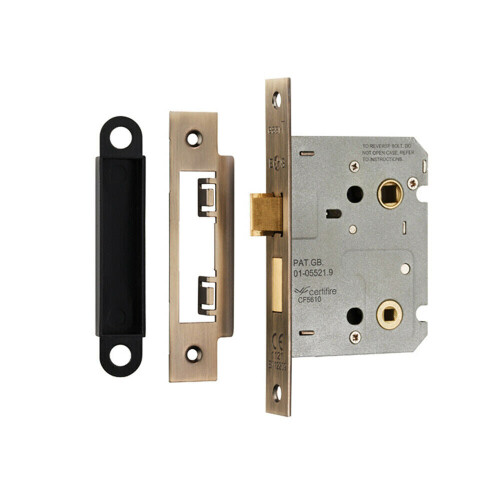 Loops Locking Bathroom Door Sashlock Latch Square Forend 76mm Antique Brass 1