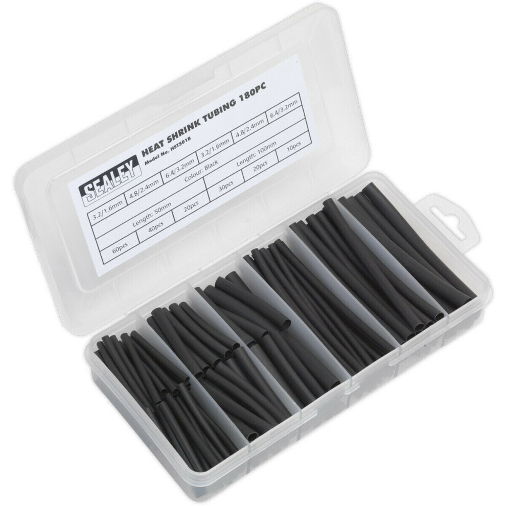 180 Piece Heat Shrink Tubing Assortment - 50 & 100mm Lengths - Thin Wall - Black