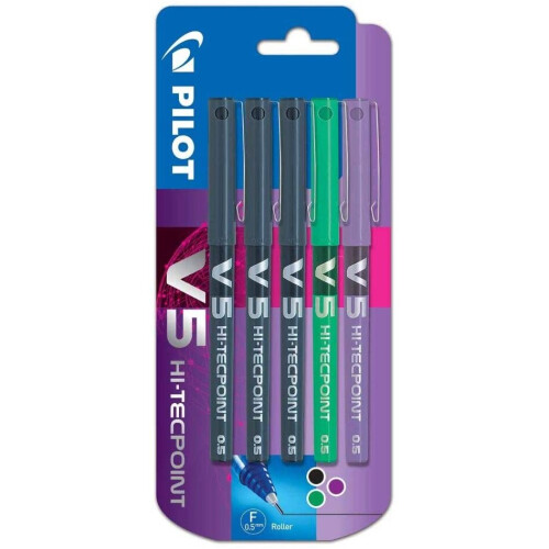 Pilot Pilot V5 0.5 mm Liquid Ink Rollerball Pen - Assorted (Pack of 5) 2