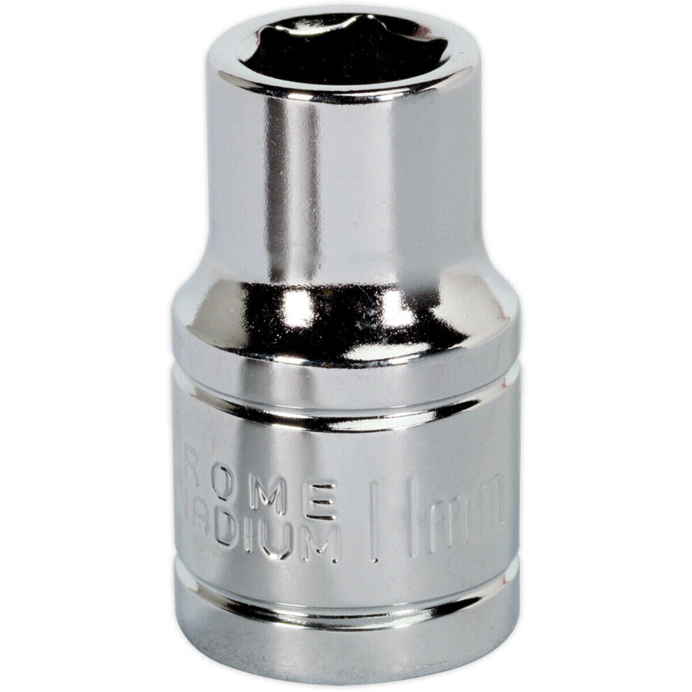 Loops 11Mm Chrome Plated Drive Socket - 1/2" Square Drive - High Grade Carbon Steel