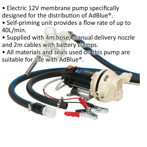 Loops 12V Portable AdBlue Transfer Pump - Self-Priming - Manual Delivery Nozzle 1