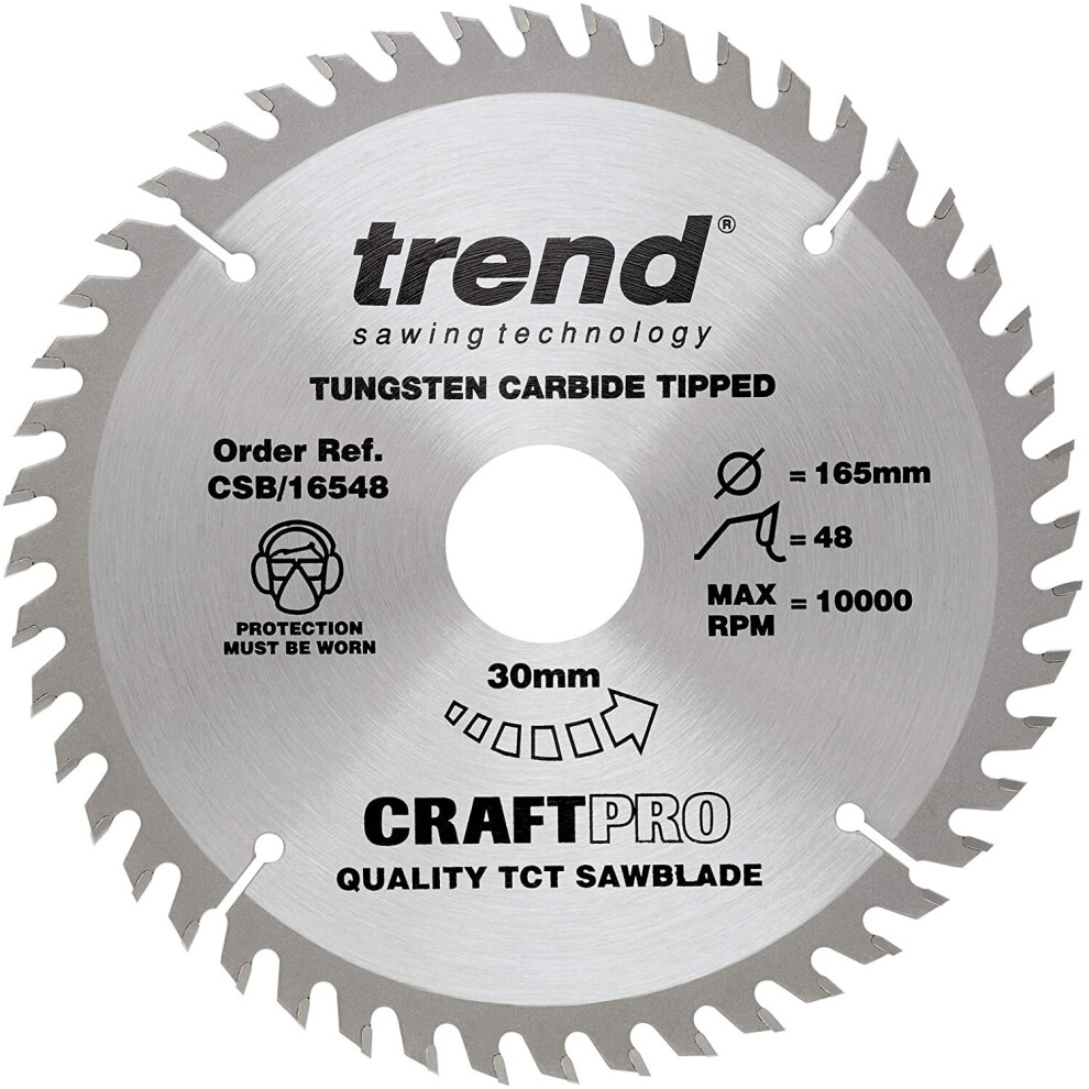 Trend Csb/16540T Craft Pro Thin Kerf Tct Blade Ideal For Dewalt, Makita, And Festool Cordless Circular Saws, Tungsten Carbide Tipped, 165Mm X 40 Teeth 5027654552414