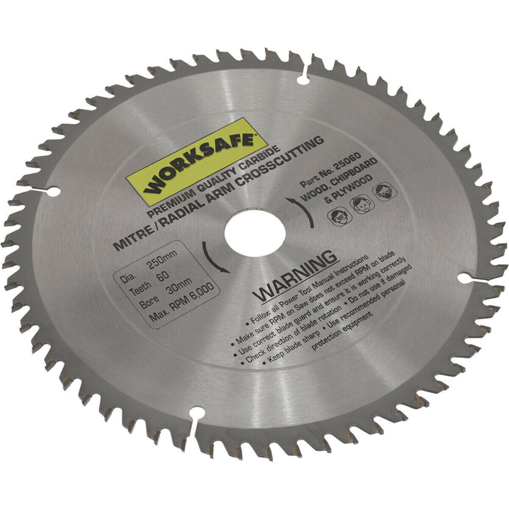 250 x 30mm TCT Saw Blade - 60 TPU - 30mm Bore - Chipboard Plywood Circular Blade