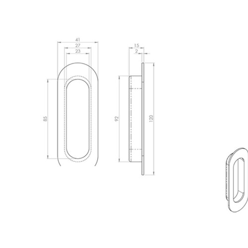 Loops 2x Low Profile Recessed Flush Pull 120 x 41mm 13mm Depth Bright Stainless Steel 2