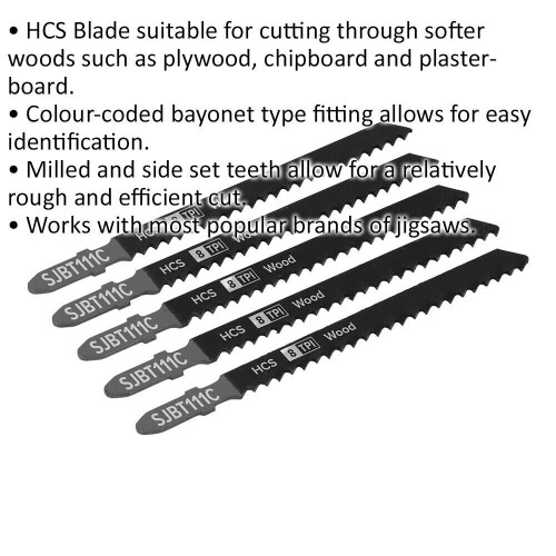 Loops 5 PACK - 100mm WOOD Jigsaw Blade Set - 8 TPI - Ground Taper Precision Cut 1