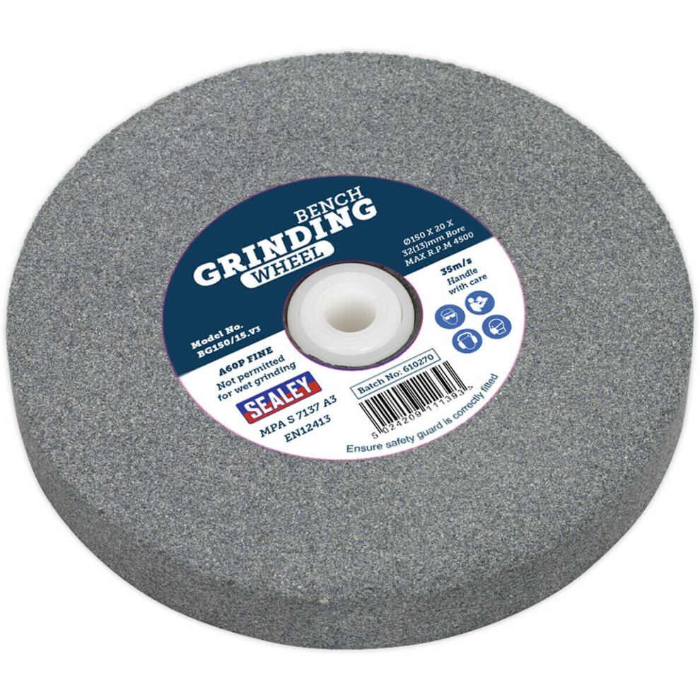 Loops Bench Grinding Stone Wheel - 150 X 20Mm - 32 / 13Mm Bore - Grade A60p Fine