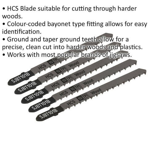 Loops 5 PACK - 100mm HARDWOOD Jigsaw Blade Set - 10 TPI - Ground Taper Precision Cut 1