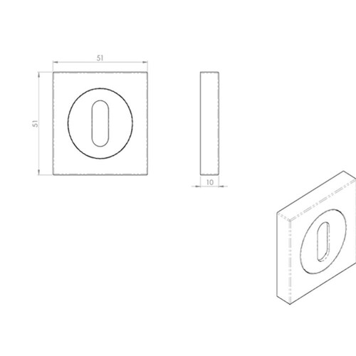 Loops Square Lock Profile Escutcheon 51 x 51mm Concealed Fix Satin Chrome 2