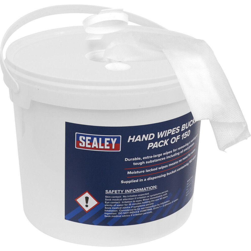 Hand Wipes Bucket - Contains 150 Extra Large Wipes - Removes Oil & Grease