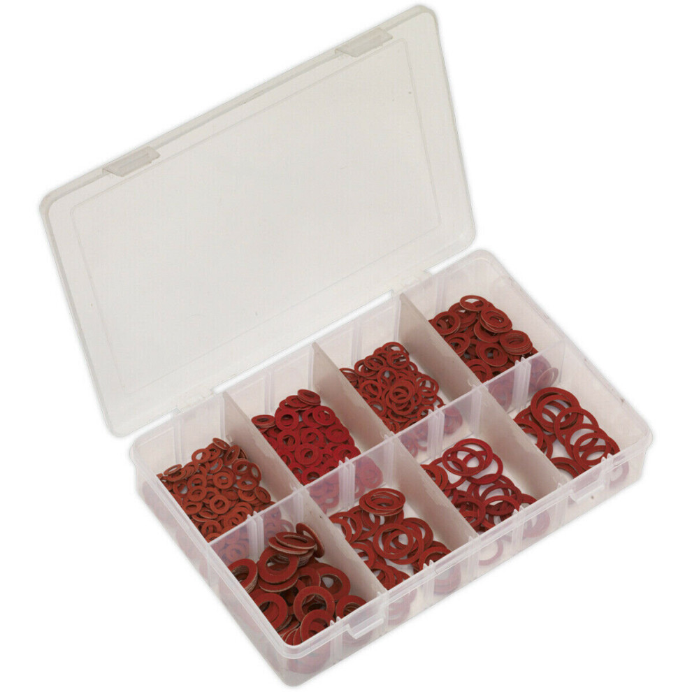 Loops 600 Piece Fibre Washer Assortment - Various Sizes - Partitioned Storage Box