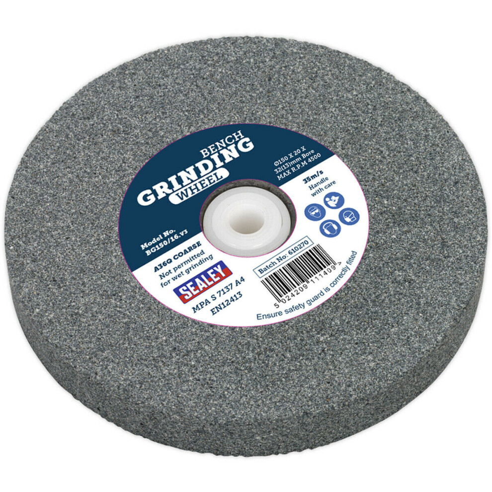 Bench Grinding Stone Wheel - 150 x 20mm - 32 / 13mm Bore - Grade A36Q Coarse