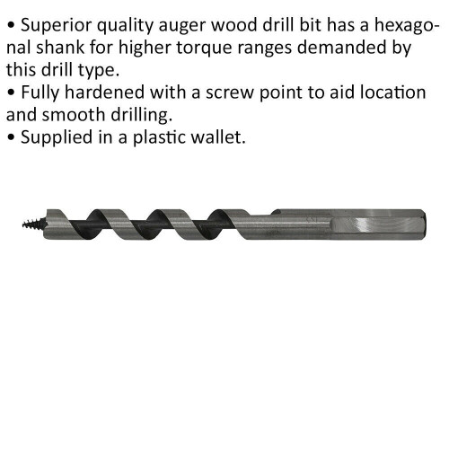 Loops 12 x 155mm Hardened Auger Wood Drill Bit - Hexagonal Shank - Woodwork Timber 1