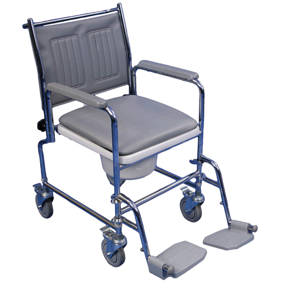 Aidapt Height Adjustable Mobile Commode Chair - Four Braked Castors - Detachable Arms