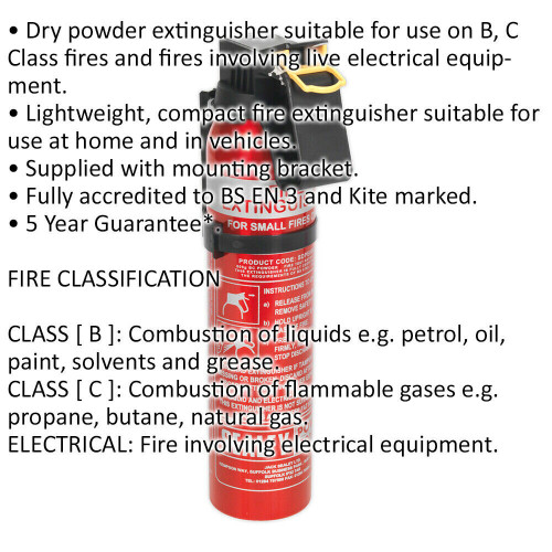 Loops 0.6kg Dry Powder Fire Extinguisher - Wall Mounting Bracket - Disposable 1