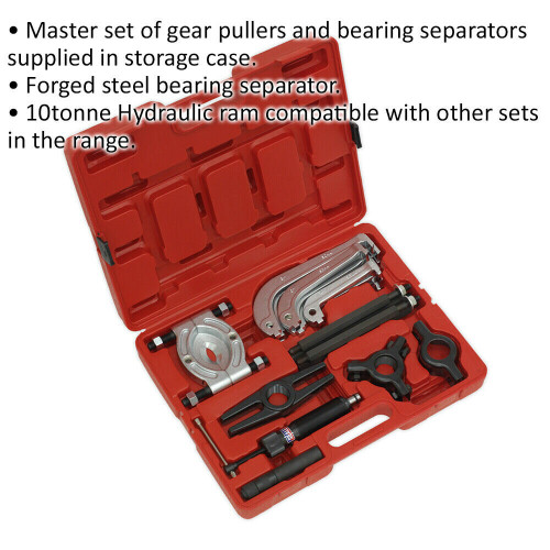 Loops 25 Piece Hydraulic Puller Set - Forged Bearing Separator - 10 Tonne Capacity Ram 1