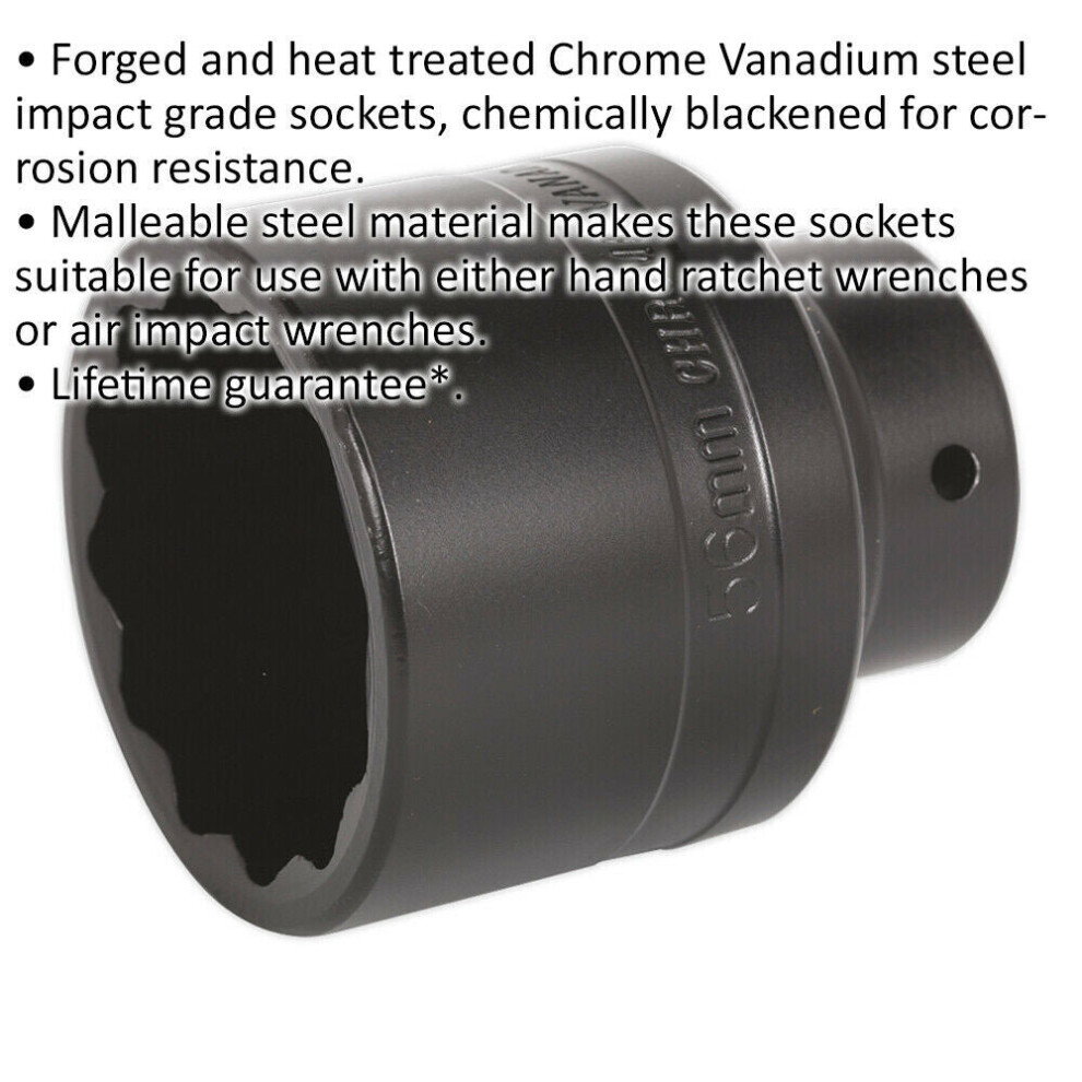 56Mm 12 Point Bi-Hex Deep Impact Socket - 3/4" Sq Drive For Ford Transit Hub Nut 5056581930224