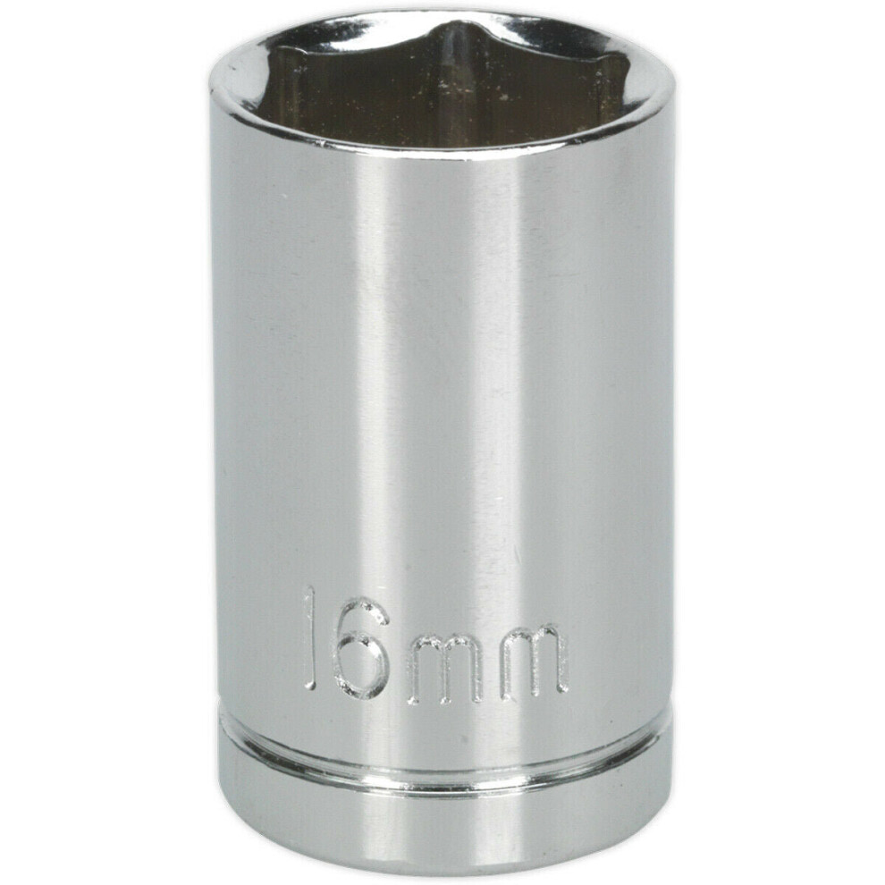 Loops 16Mm Chrome Plated Drive Socket - 1/2" Square Drive - High Grade Carbon Steel