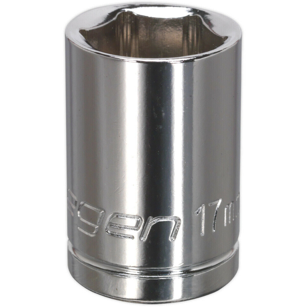 Loops 17Mm Chrome Plated Drive Socket - 1/2" Square Drive - High Grade Carbon Steel