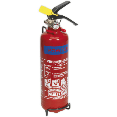 Loops 1kg Refillable Dry Powder Fire Extinguisher - Mounting Bracket - Pressure Gauge