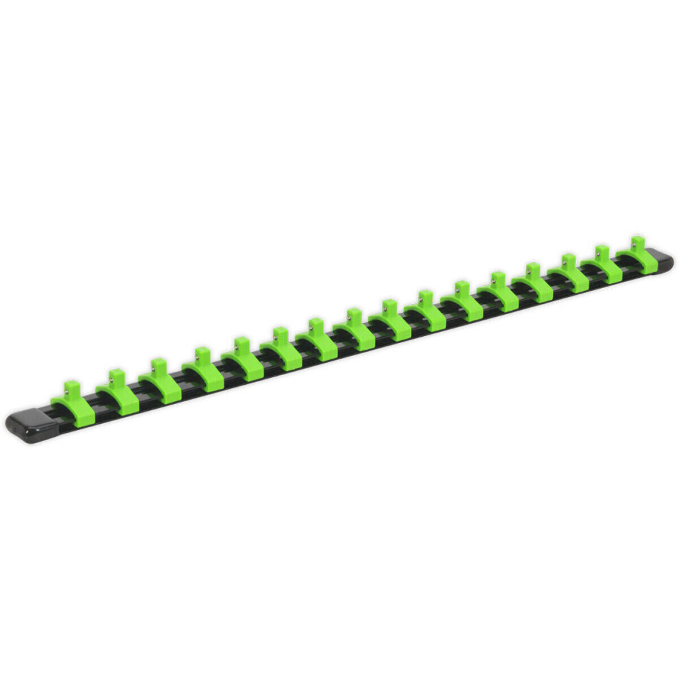 1/4" Square Drive Bit Holder - 16x Sockets - GREEN Retaining Rail Bar Storage