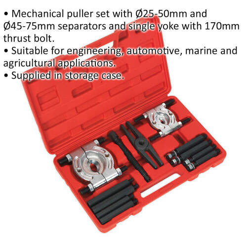 Loops 12 Piece Mechanical Bearing Separator & Puller Set - 2x Separators - Single Yoke 1