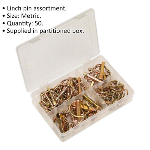Loops 50 Piece Linch Pin Assortment - Metric Sizing - Partitioned Box - Various Sizes 1