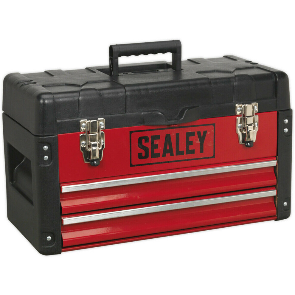 500 x 255 x 300mm Portable 3 Auto Locking Drawer Toolbox - Red - Tool Storage