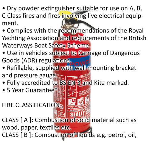 Loops 2kg Refillable Dry Powder Fire Extinguisher - Mounting Bracket - Pressure Gauge 1
