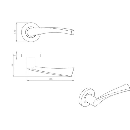 Loops 2x PAIR Twisted Angular Design Handle on Round Rose Concealed Fix Satin Steel 2