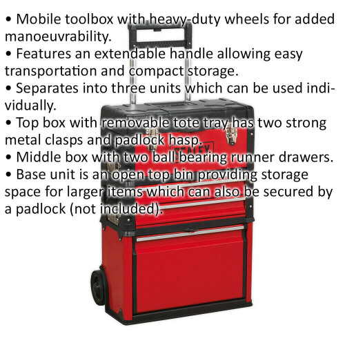 Loops 495 x 280 x 720mm Portable Tool Chest / Toolbox - Multi Compartment Wheeled Unit 1