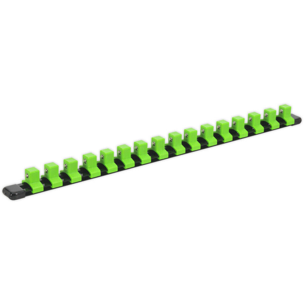 1/2" Square Drive Bit Holder - 16x Sockets - GREEN Retaining Rail Bar Storage