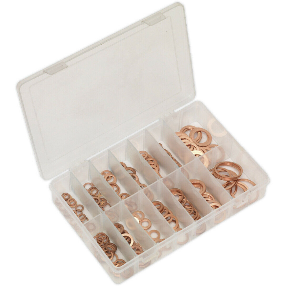 Loops 250 Piece Copper Sealing Washer Assortment - Metric - Partitioned Storage Box