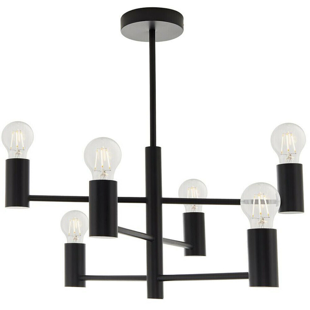 Semi Flush Ceiling Lamp Matt Black 6x Bulb Multi Light Industrial Urban Pendant