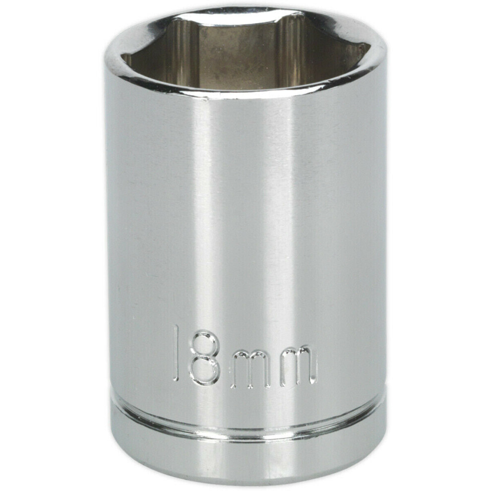 Loops 18Mm Chrome Plated Drive Socket - 1/2" Square Drive - High Grade Carbon Steel