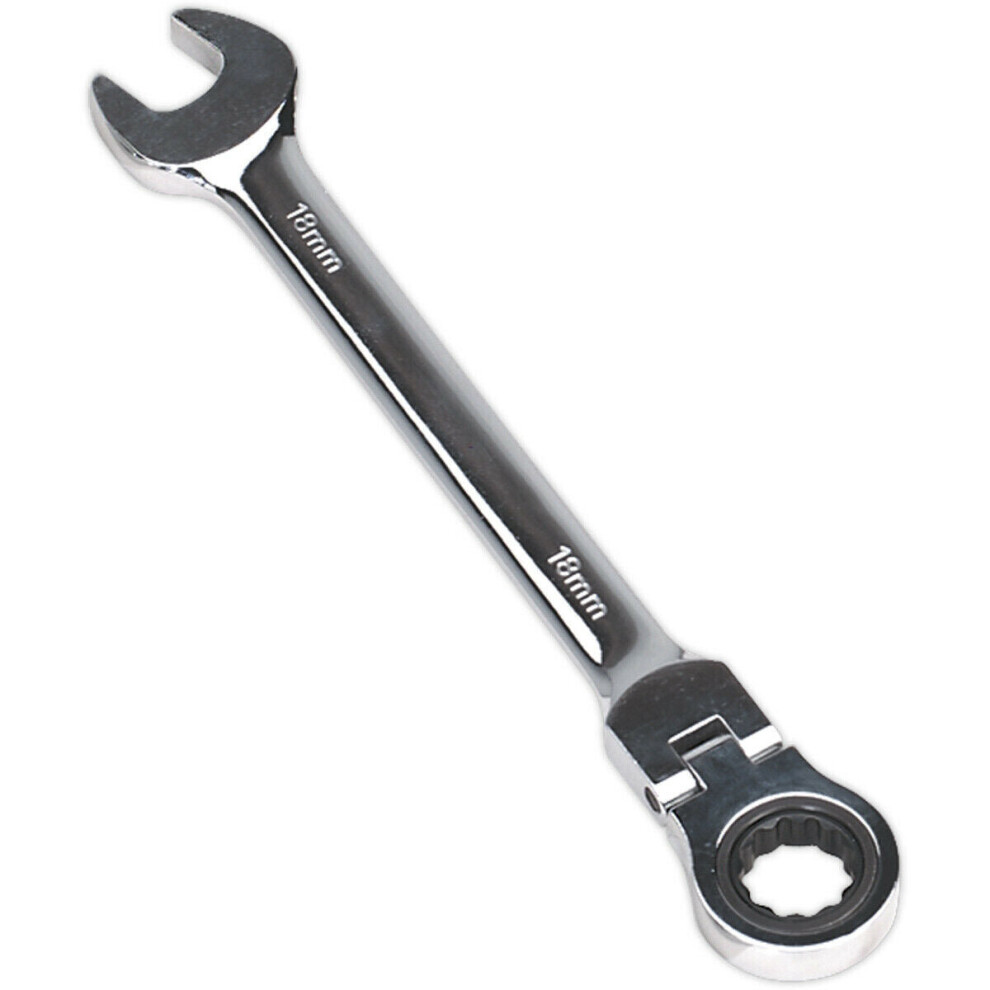 18mm Flexible Ratchet Combination Spanner - Flexible Ring Head - Chrome Vanadium