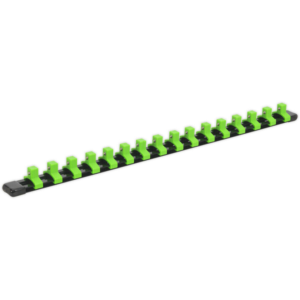 3/8" Square Drive Bit Holder - 16x Sockets - GREEN Retaining Rail Bar Storage