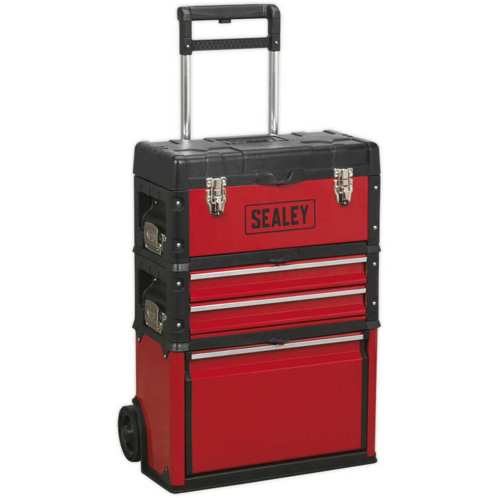 495 x 280 x 720mm Portable Tool Chest / Toolbox - Multi Compartment Wheeled Unit
