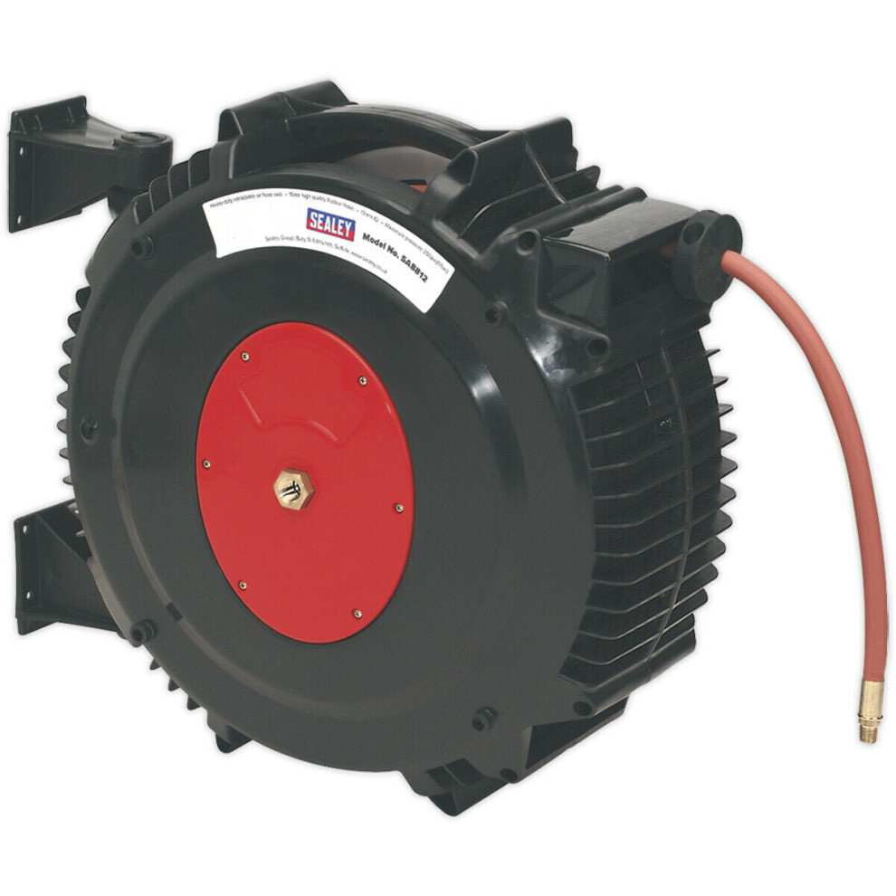 15M Retractable 10Mm Air Hose - Impact Resistant Reel - 3/8" Bsp Inlet - Rubber 5056581909855