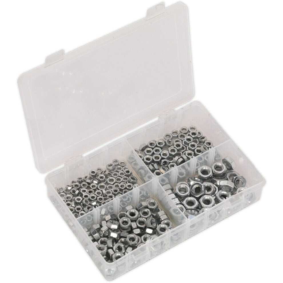 370 Piece Steel Nut Assortment - M5 To M10 - Partitioned Storage Box - Din 934 5056524237809
