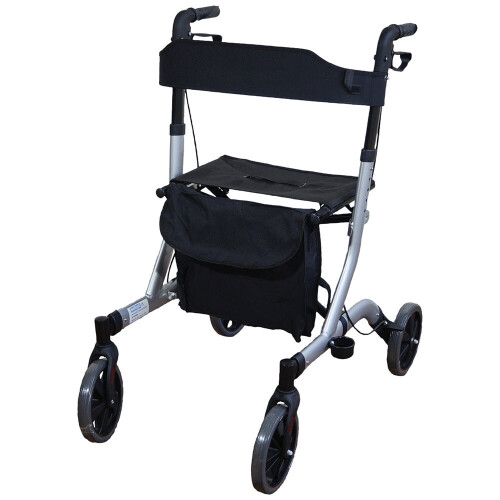 Loops Grey Deluxe Ultra Lightweight Aluminium 4 Wheeled Rollator Foldable Walking Aid