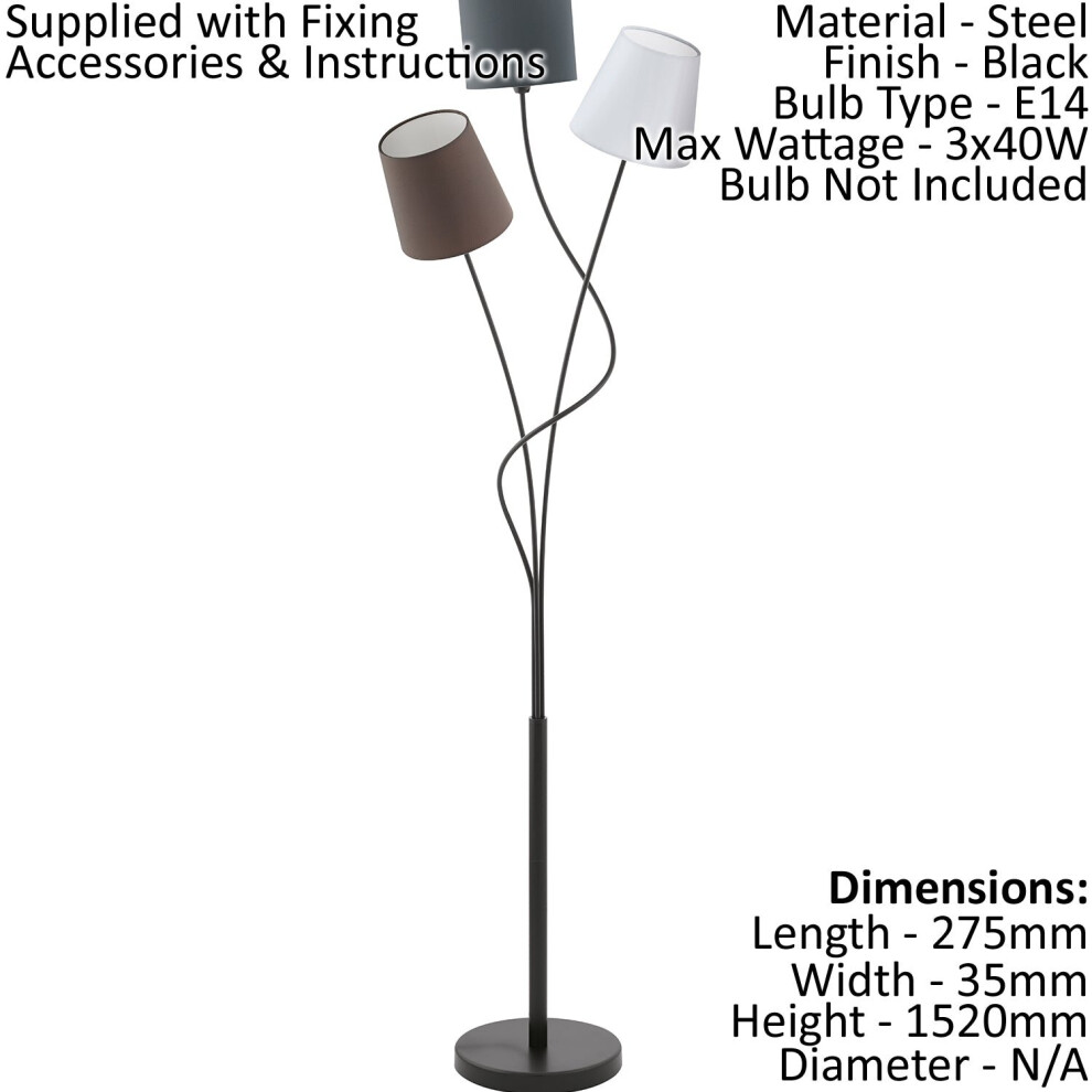 Floor Lamp Light Black Anthracite/White/Brown Shade Pedal Switch Bulb E14 3x40W