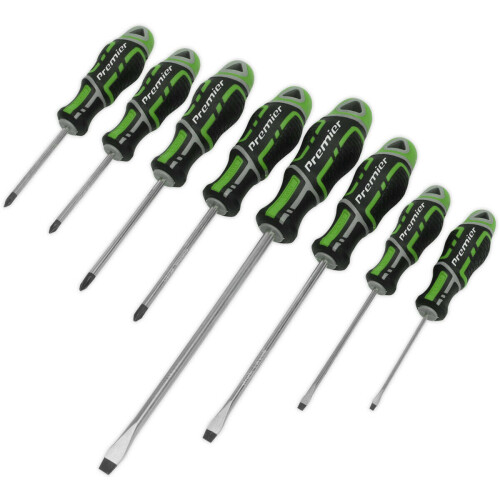 Loops 8 PACK Premium Soft Grip Screwdriver Set - Slotted & Phillips Various Size GREEN
