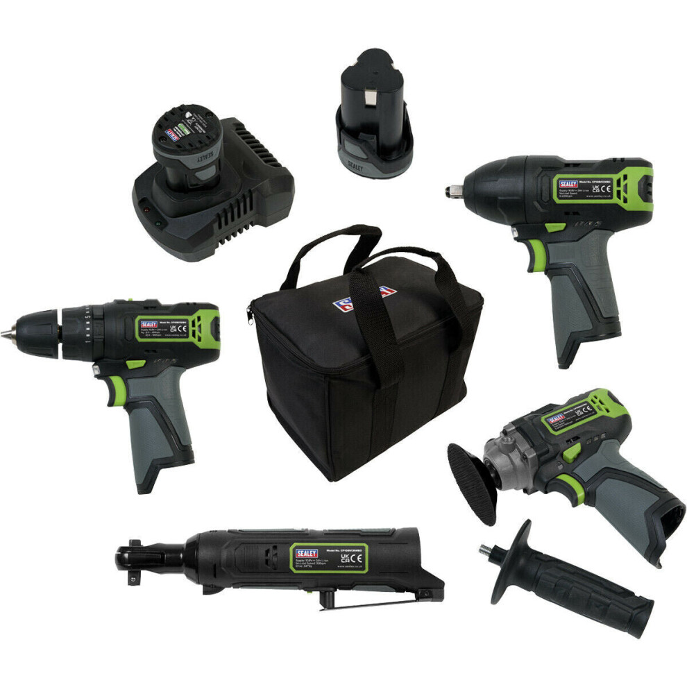 8 Piece 10.8V Cordless Power Tool Bundle - 2 x Batteries & Charger - Storage Bag
