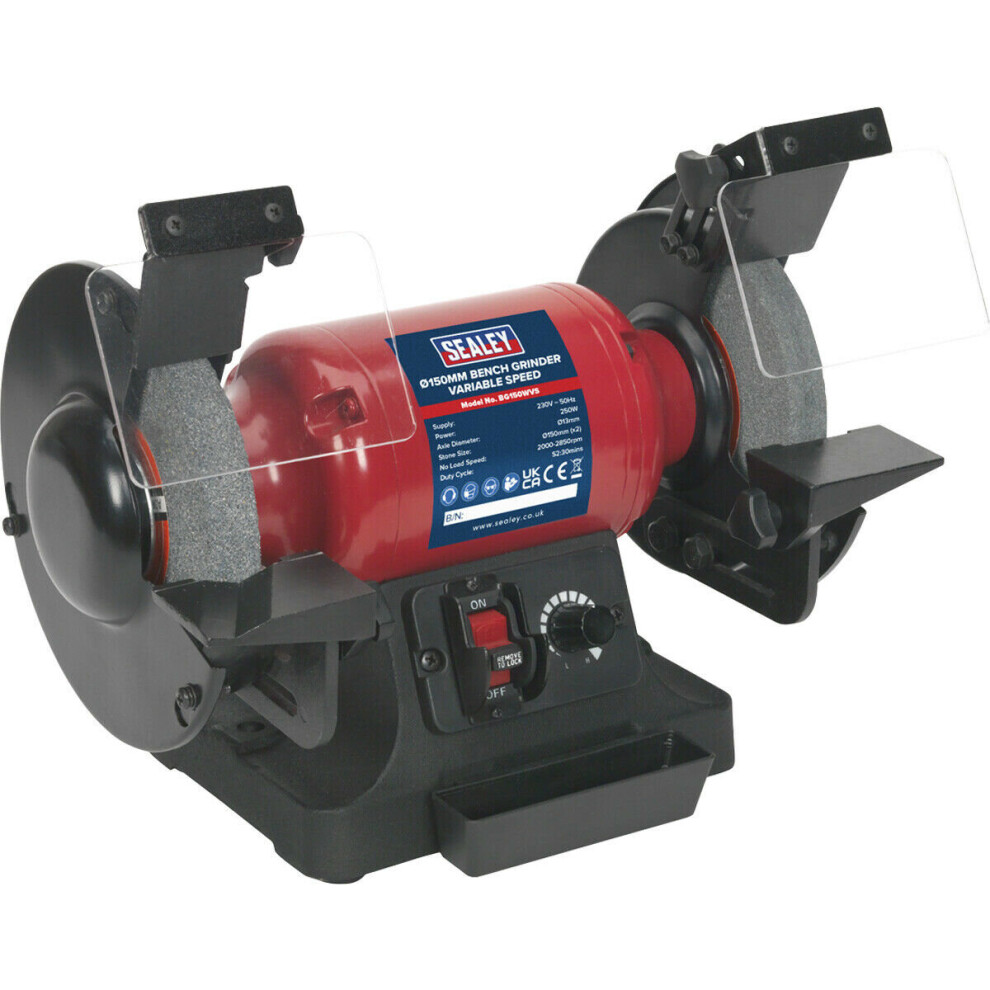 Loops 150Mm Variable Speed Bench Grinder - 250W Induction Motor - Fine & Coarse Stones