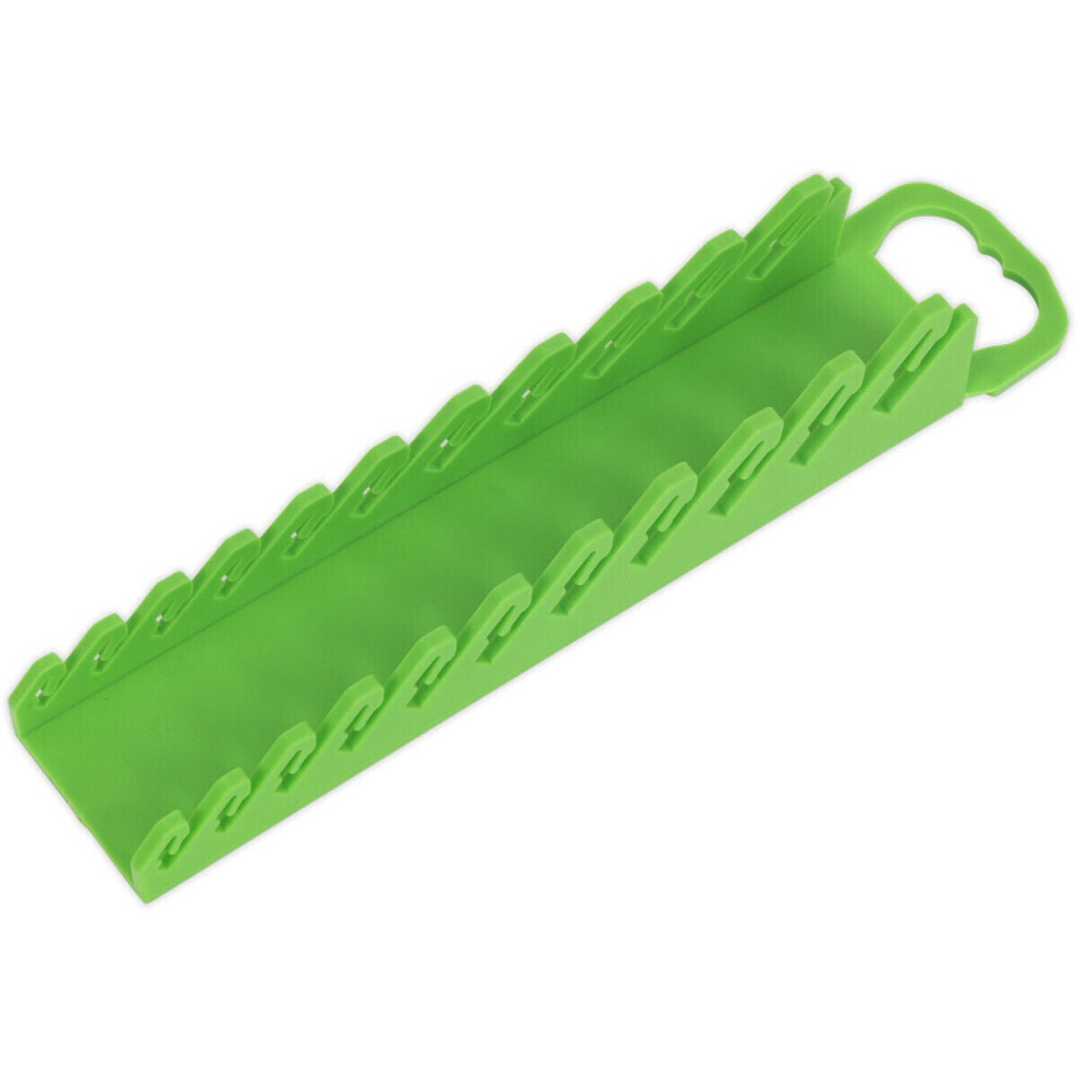 10x Stubby Spanner GREEN TPR Sharks Teeth Tool Rack - Wall Mount Management