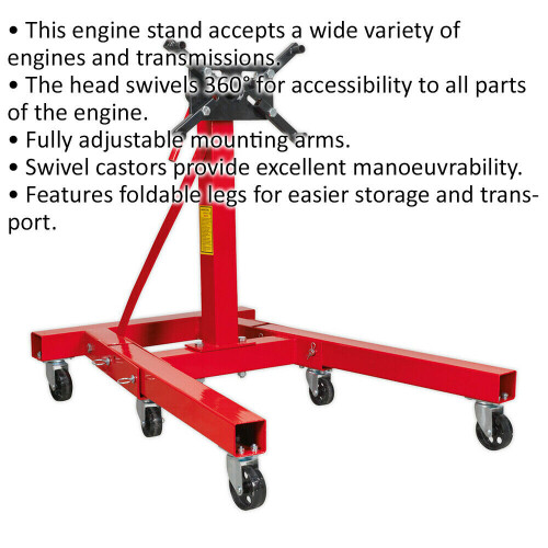 Loops Folding Engine Support Stand - 900kg Capacity - 360 Degree Swivel - Adjustable 1