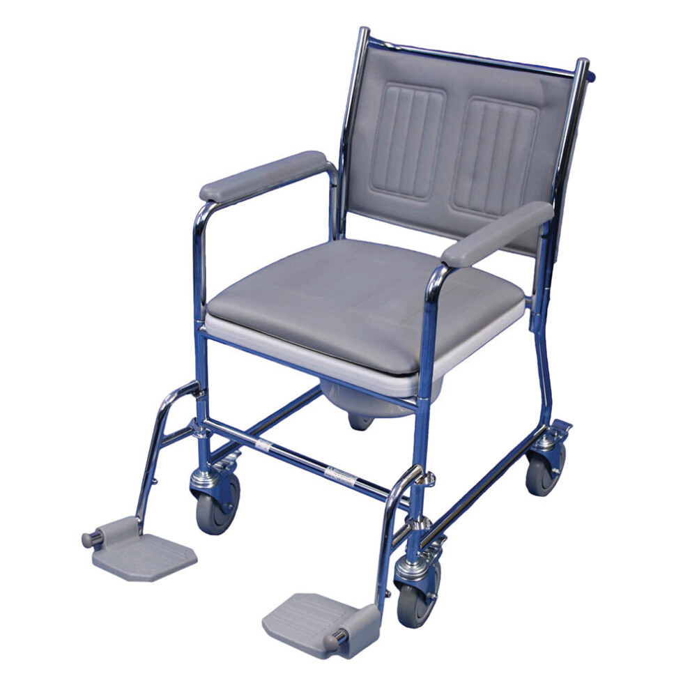 Aidapt Mobile Wheeled Commode - Detachable Footrests - 7.5 Litre Pail - Braked Castors