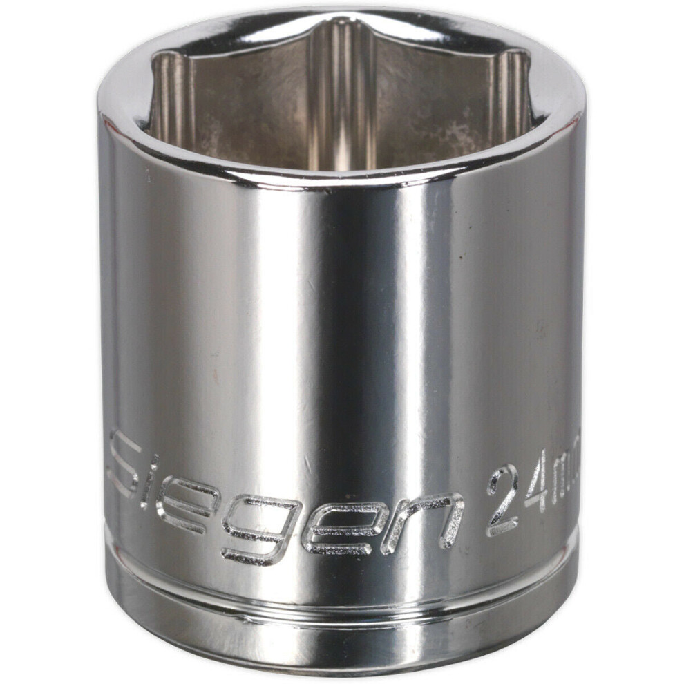 Loops 24Mm Chrome Plated Drive Socket - 1/2" Square Drive - High Grade Carbon Steel